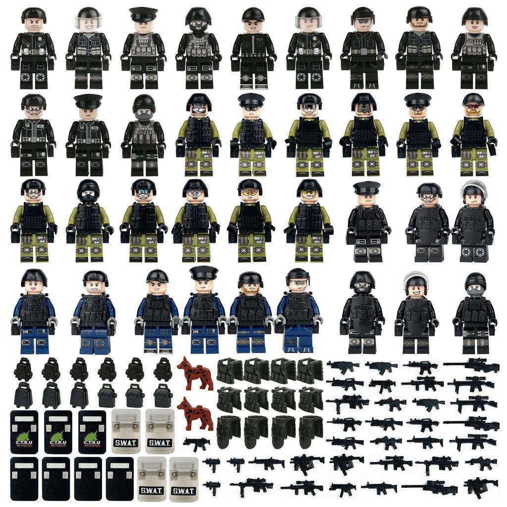 Confezione Meigao O-3 bambola polizia forze speciali con pistola tuta Geely giocattolo educativo per bambini con blocchi da costruzione assemblabili