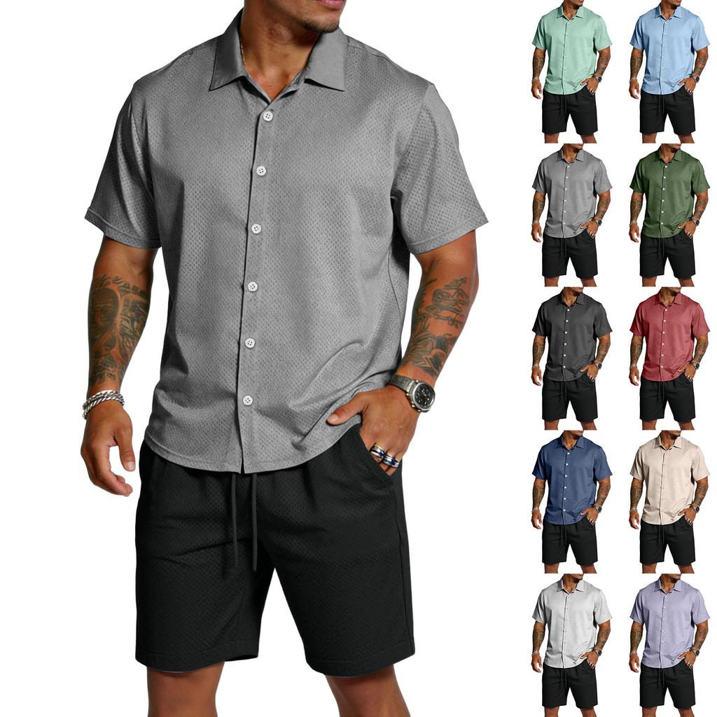 Men's Casual Lightweight Breathable Short-Sleeve Shirt And Shorts Set