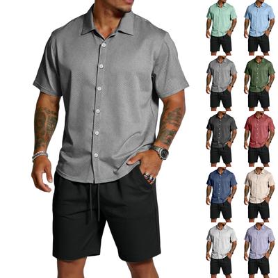 Men's Casual Lightweight Breathable Short-Sleeve Shirt And Shorts Set