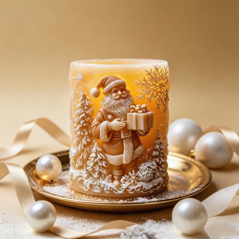 Embossing Santa Candle Casting Mould Holiday Cylinder Candle Making Mould for Making Candle Christmas Decoration