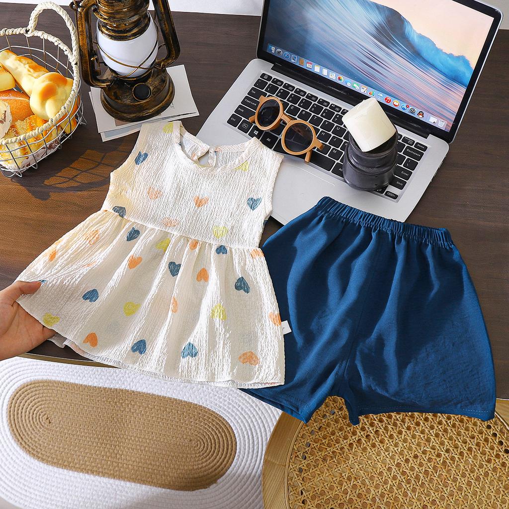 Wind Girls Short-sleeved Suit Summer New Children's Clothing Wholesale Girls and Toddlers Butterfly Print Shirt Two-piece Set