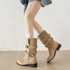 Queen Fan Khaki Retro Dicke Ferse Mittelstiefel Kinder 2025 Neu Herbst mit Rock Schlank Westernstiefel