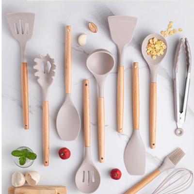 11pcs Silicone Kitchen Utensil Set with Wooden Handles Cooking & Baking Tools Including Non-Stick Spatula, Ladle, Whisk