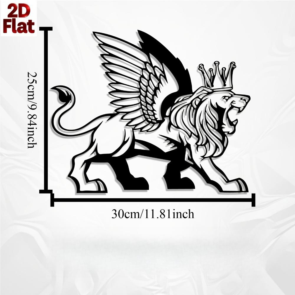 1pc Metal Winged Lion Wall Art, Mythical Iron Sculpture for New Year Christmas Gift, Weatherproof Home Garden Fence Decor