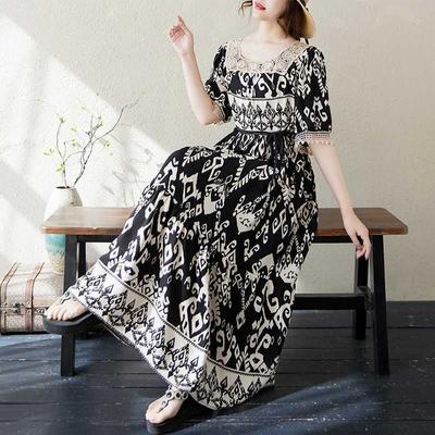 Vestido Artístico Holgado de Color Adelgazante para Mujer