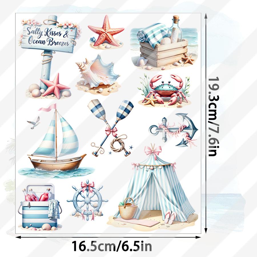 3 Sheet Summer Beach Tropical Vacation Nautical Diy Uv Dtf Rub On Transfer Stickers Craft Glass Mug Cup Wraps Junk Journal Decor