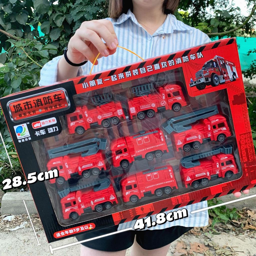 Construction Truck Fire Truck Inertia Pull Back Truck Set Gift Box Excavator Bulldozer Model Boy Toy