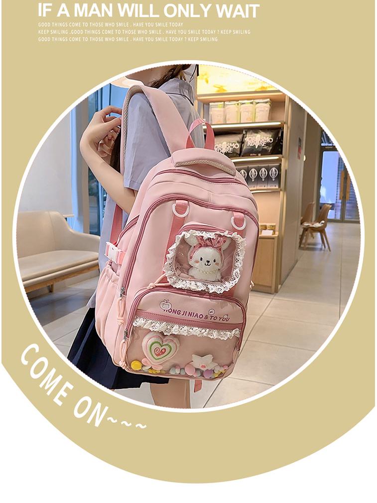 Süßer Farbblock Ita Rucksack für Junior- und Highschool-Mädchen - Transparent, Großes Fassungsvermögen, Dekompressionsdesign, Ins-Stil