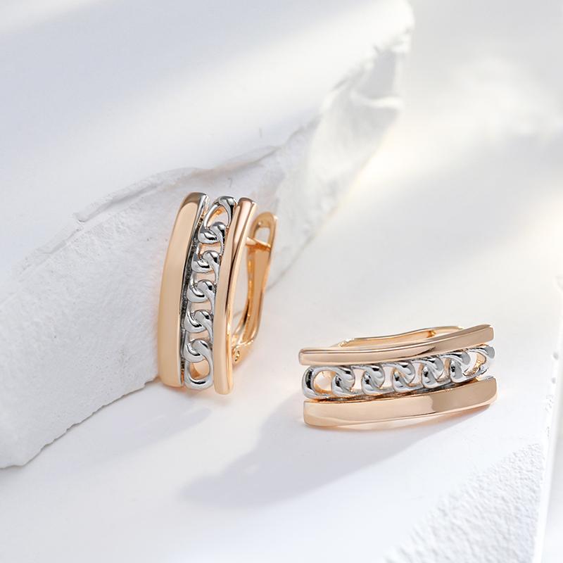 Square Curb Chain Earrings For Women Rose Gold Color Mix Wide English Earrings Modern Party Daily Jewelry