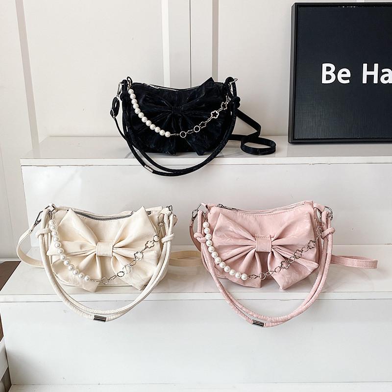 Borsa a tracolla carina con fiocco in PU con chiusura a zip per l'uso quotidiano casual
