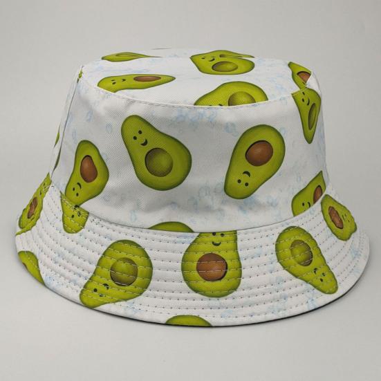 Fischerhut Avocado-Print Beidseitig Flacher Oberteil Atmungsaktiv UV-Schutz Sonnenschutz Dekorativ Erfrischendes Fruchtmuster Bucket Hat Kopfbedeckung
