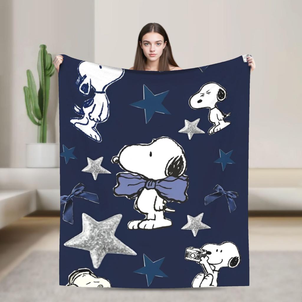 Snoopy Listen to music Blankets Fleece Spring Autumn Cartoon  Multifunction Super Warm Throw Blanket for Home Plush Thin Quilt