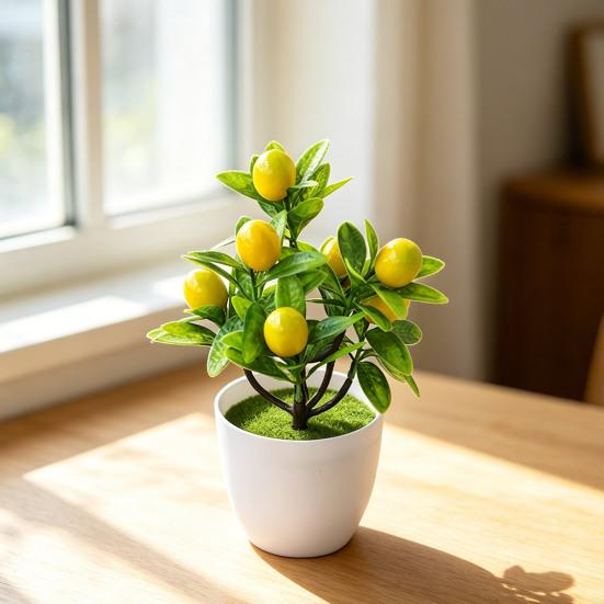 Artificial Lemon Tree Potted Plants Small Fake Yellow Lemons Citrus Tree Faux Fruit Greenery Bonsai Decoration for Indoor Home Office