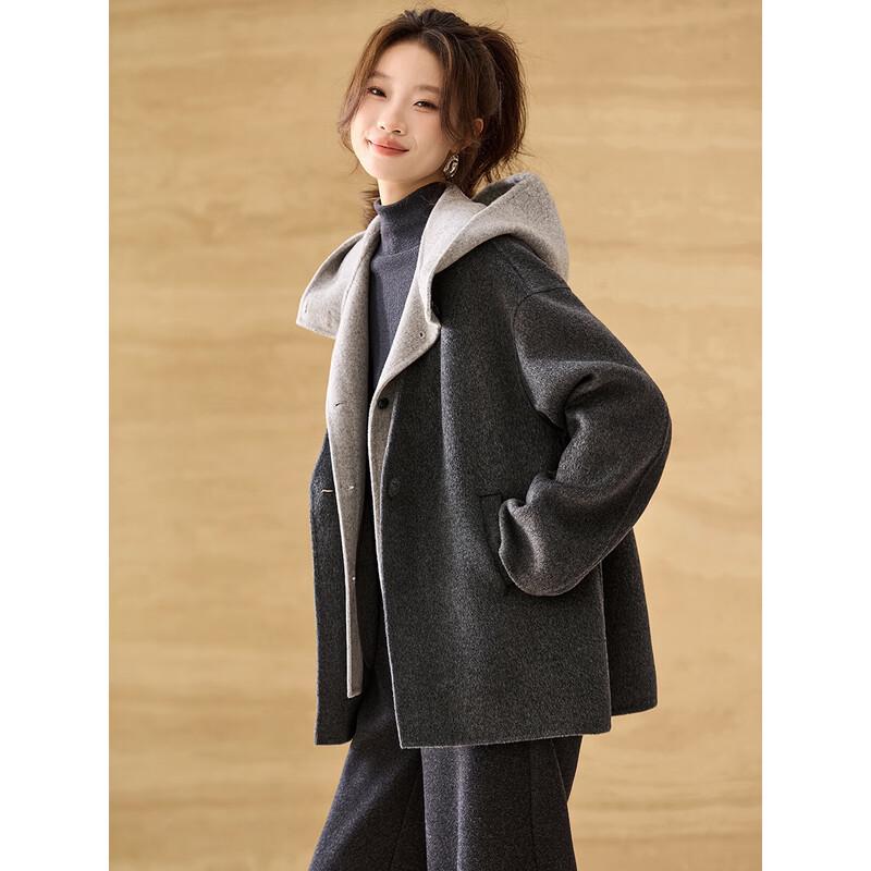Mohanyimei 100% Wool Hand-Stitched Double-Faced Hooded Coat