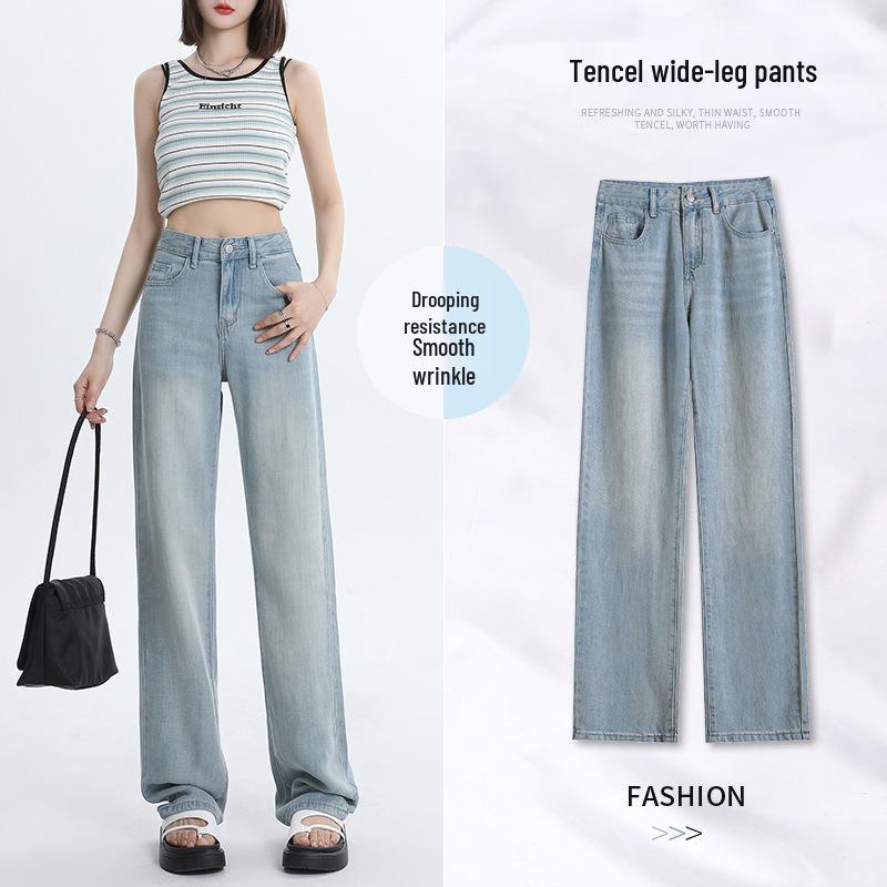 Women s Retro Light Blue High-Waist Wide-Leg Jeans - Summer 2025 Large