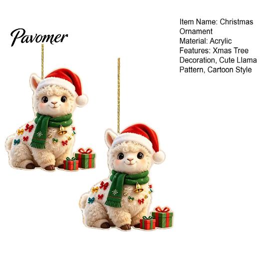 Holiday Celebration Ornaments for Family 2Pcs Christmas Alpaca Hanging Ornaments, 2D Flat Acrylic Decoration, Seasonal Festive Room Decorations