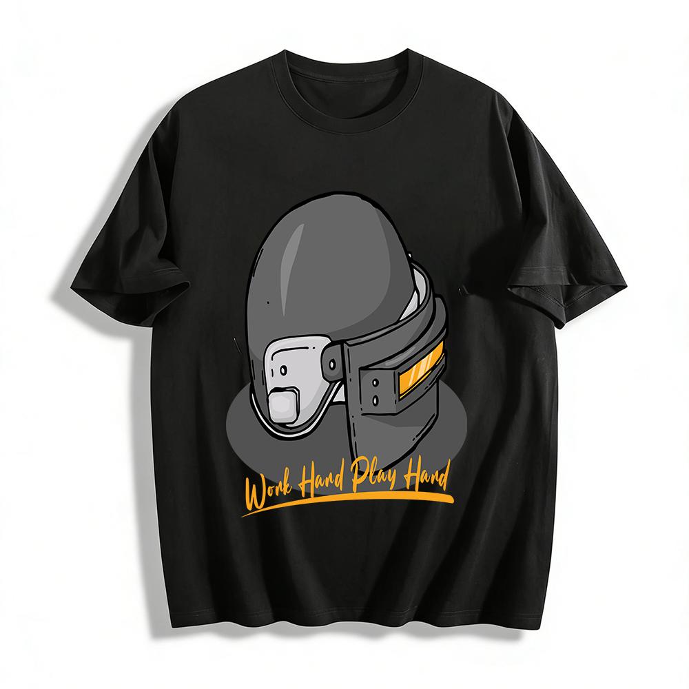 

Game Lover Hardcore Level 3 Helmet Print Casual Loose T-Shirt Pure cotton T-shirt 6XL