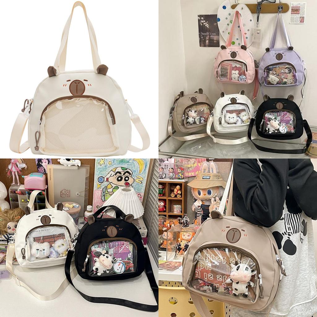 Capybara Themed Transparent Shoulder Bag With Print And Pouch For Teens