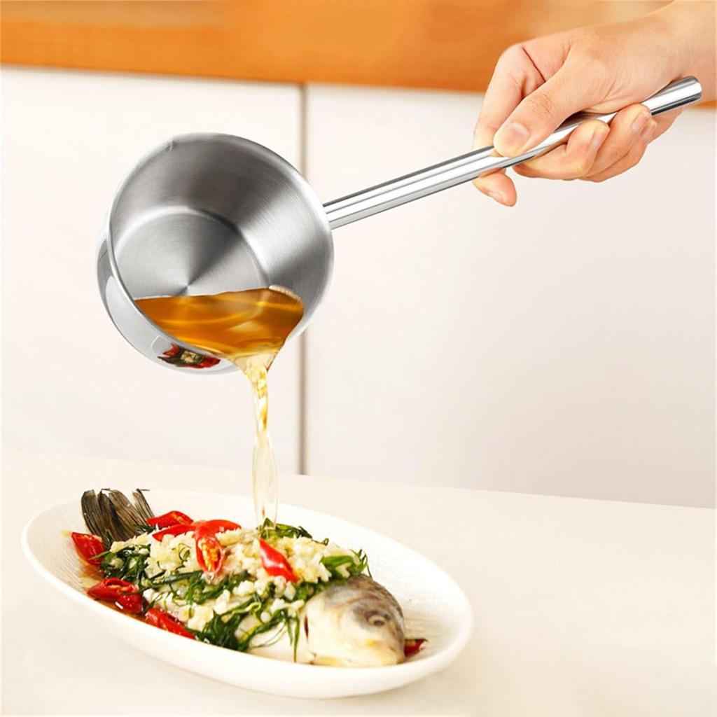 Stainless Steel Oil-pouring Small Pot, Household Hot Oil Special Small Spoon Tool, Kitchen Oil-pouring, Oil-pressing And Oil-heating Oil-pouring Pot.