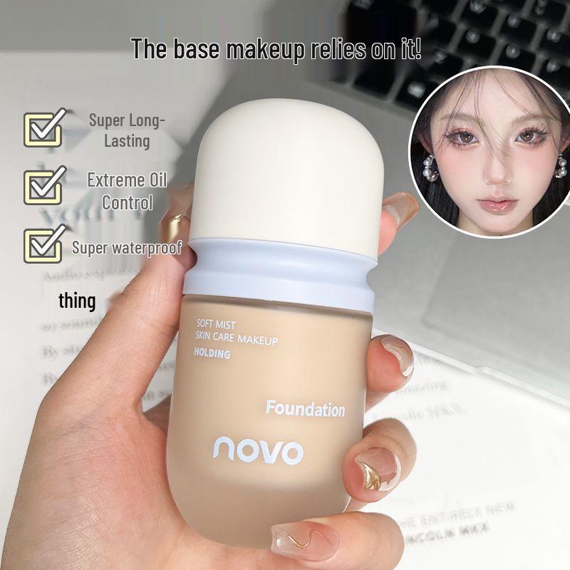NOVO Soft Mist Long-Lasting Foundation & Concealer - Oil Control, Waterproof, Sweatproof, No Caking or Smudging, for Dry & Oily Skin.