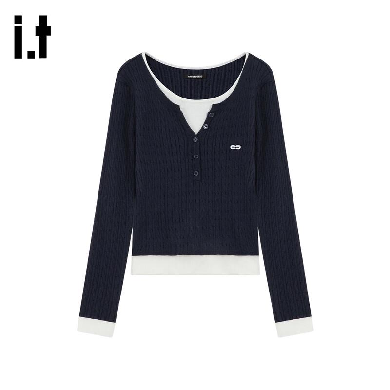 GROUND ZERO Women s Faux Two-Piece Color Block Pullover Sweater M