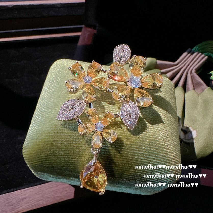 Macaron Flower Ring Earring Necklace Vintage Plated 18K Gold Twilight Yellow Handheld Flower Zircon Bracelet