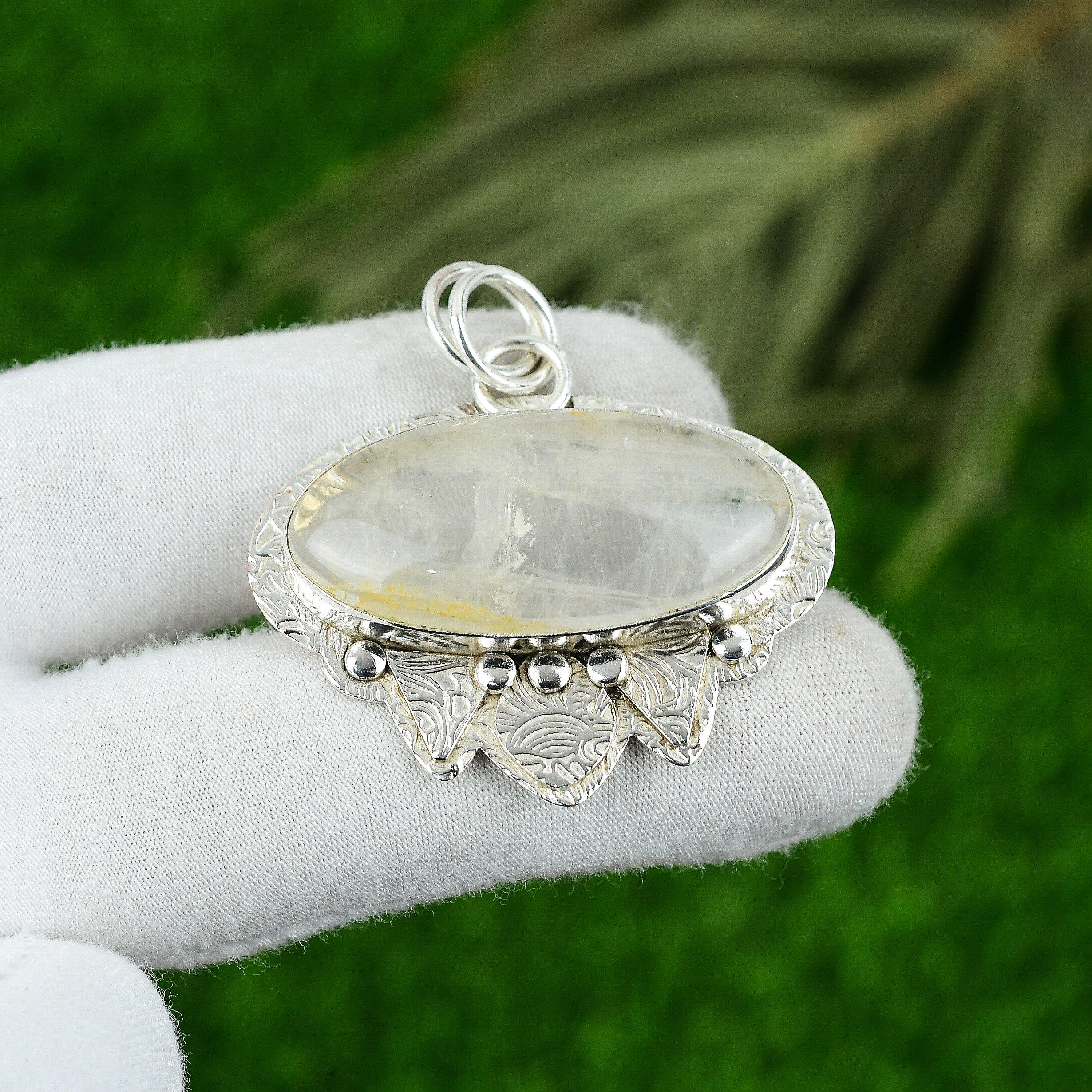 

Golden Rutile Stone 925 Silver Sister Engagement Birthday Anniversary Pendant