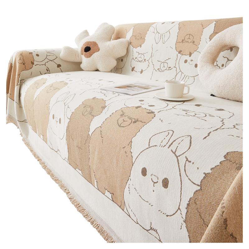 Cartoon Alpaca Double-Sided Sofa Cover Towel Chenille Non-Slip Sofa Cover Universal Cover Thickened Universal Sofa Towel Seat Cushions