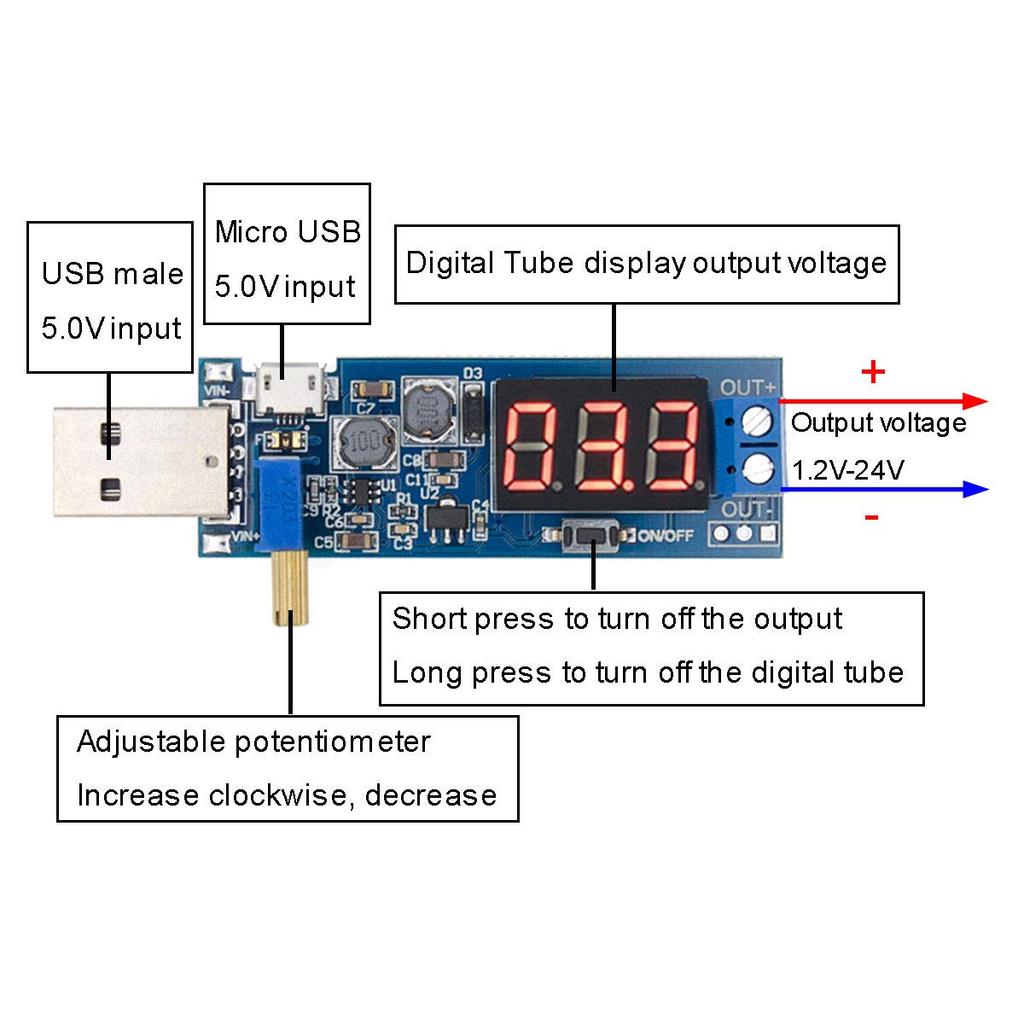 2PCS USB Buck Boost Converter Adjustable Step UP Step Down Power Supply Module Voltage Regulator DC-DC 5V to 3.3V 9V 12V 18V 24V