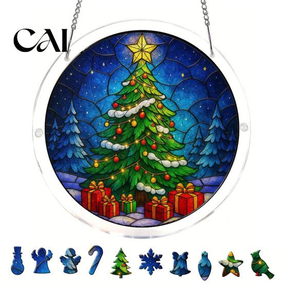 Stained Glass Window Art Christmas Acrylic Puzzle Suncatcher, Holiday Tree Snowman Stockings Red Bird Sun Catcher Suncatcher Kit for Adults,
