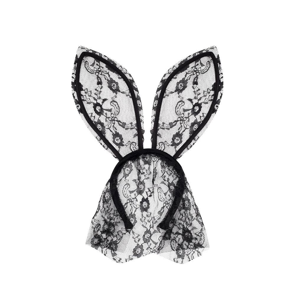 Spets Spets Ansiktsmask Ansiktsslöja Cosplay Hårband Elegant Kaninöron Hårband för Halloween