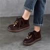 Johnature Genuine Leather Round Toe Lace-up Flat Ankle Boots Casual Versatile Women's Shoes