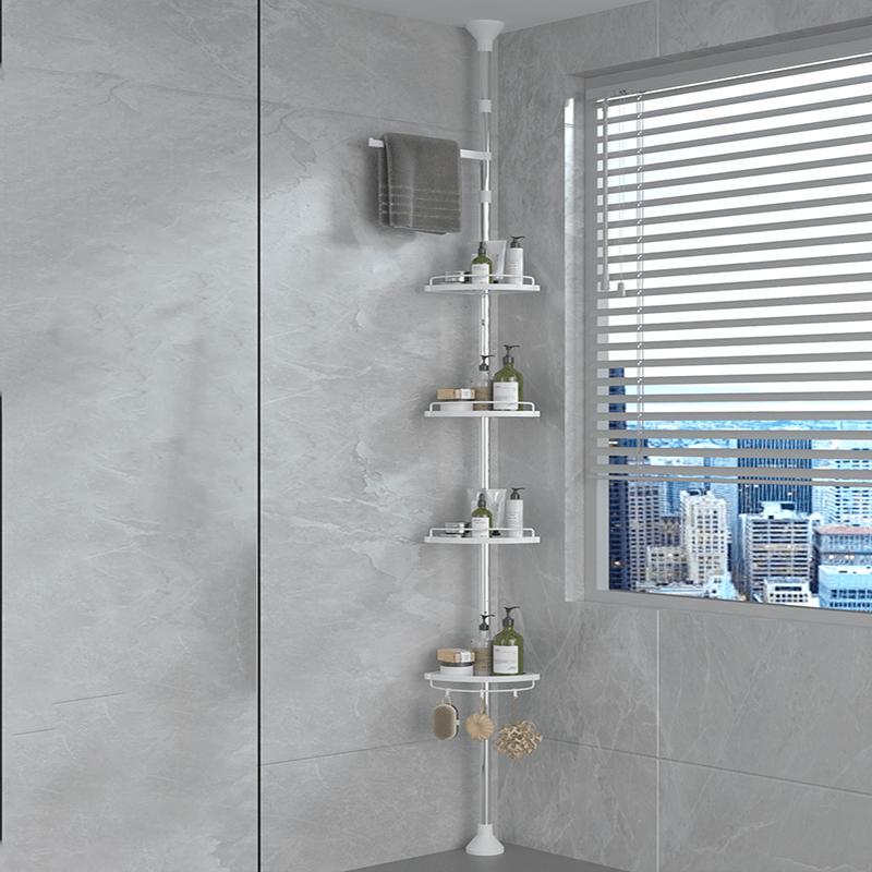 Γωνιακό Ράφι Αποθήκευσης Μπάνιου Επιτοίχιο - Ράφι 4 Επιπέδων Εξοικονόμησης Χώρου Κατάλληλο για Μικρά Μπάνια, Πλαστική Μονάδα Ραφιών