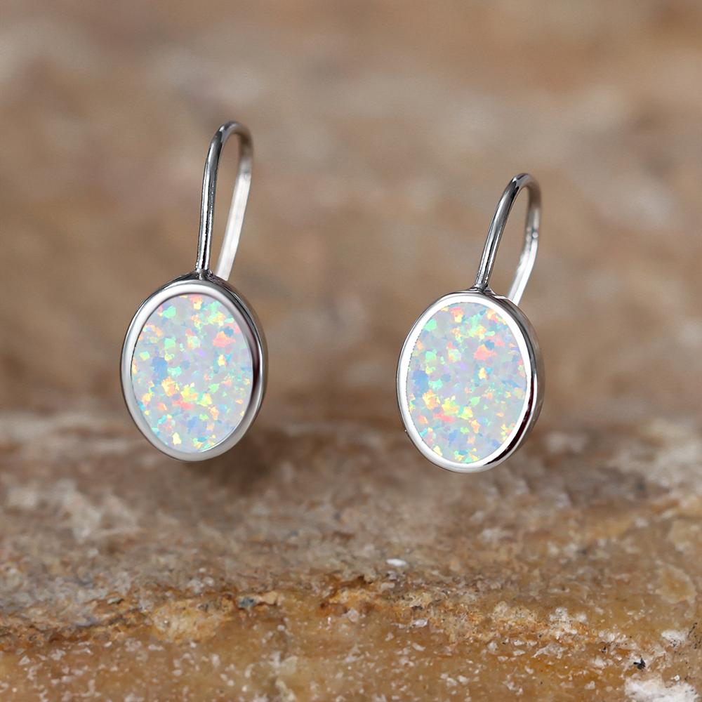 Vintage White Fire Opal Oval Clip Earrings for Women Romantic Silver Color Wedding Drop Earrings Jewelry Gift