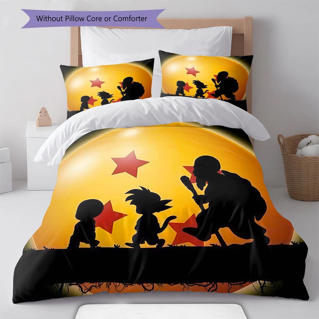Dragon Ball Super Pattern Bedding,Quilt Set Quilt Cover Pillowcase Home Birthday Gift (1 * Duvet Cover + 2 * Pillowcase, Without Core)