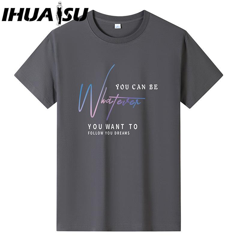 IHUASU Kortermet t-skjorte i bomull for menn mote løs halvermet skjorte med trykt medfølende skjorte