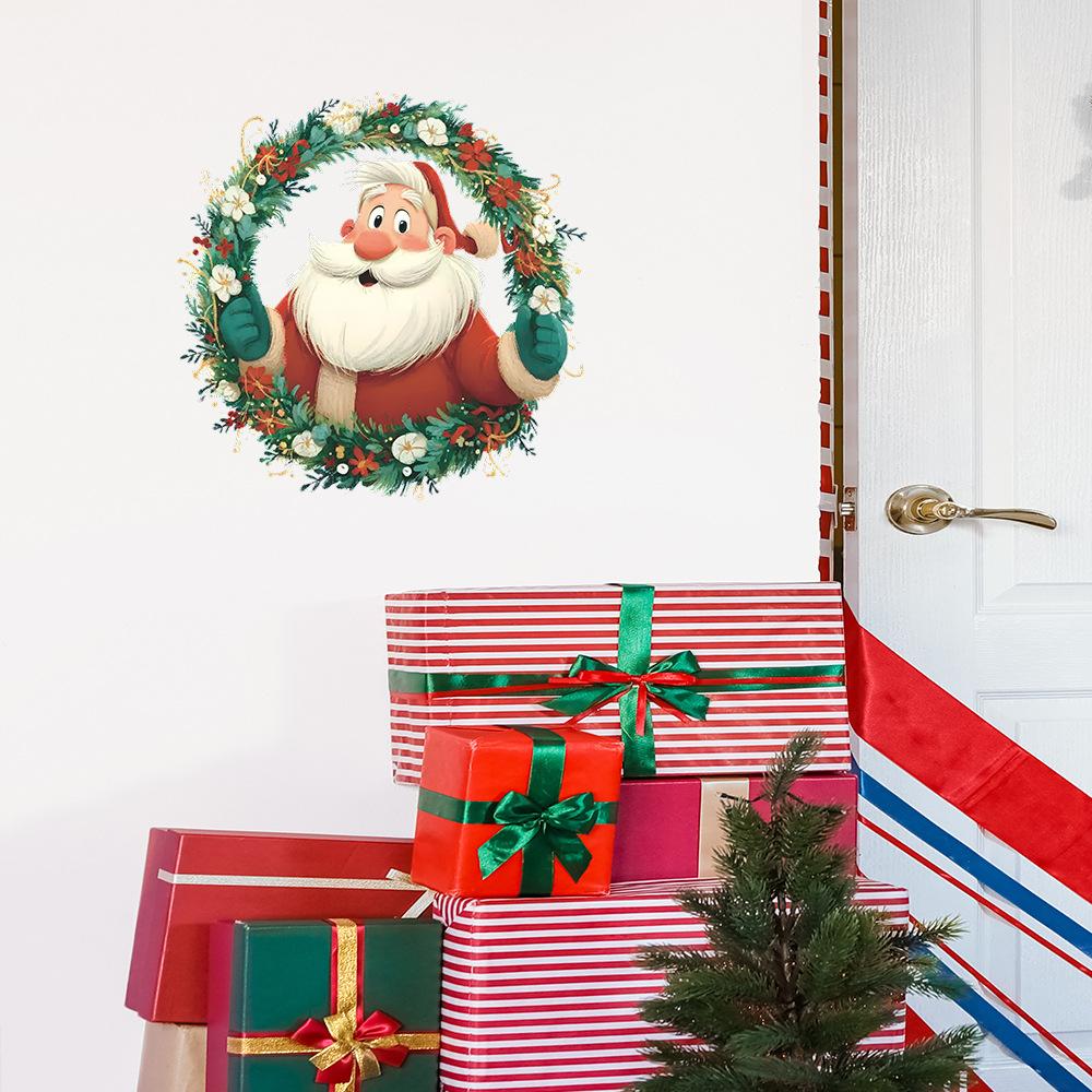 Santa Claus, Green Plant Garlands Bedroom Living Room Home Background Beautification Wall Stickers