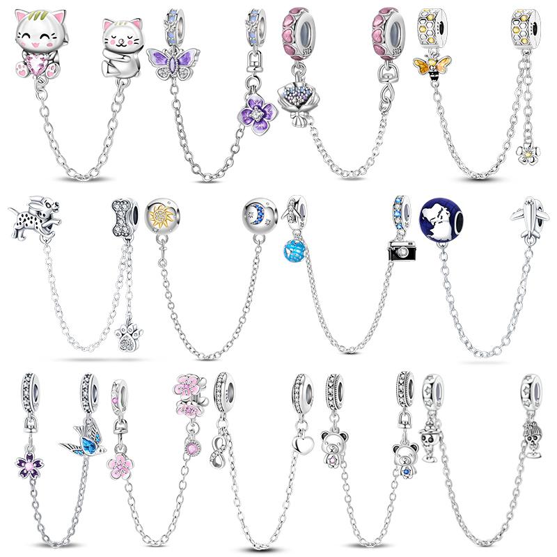 Copper Sun And Moon Plum Blossom Safety Chain Piece Bead Charms For 3Mm Original Bracelets Diy Jewelry Birthday Crafting