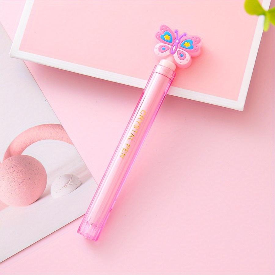 Back To School 10pcs 0.5mm Cartoon Imitation Crystal Butterfly Shape Neutral Pen, Durable School Learn Double Pen Rod Water-based Pen for Awarding