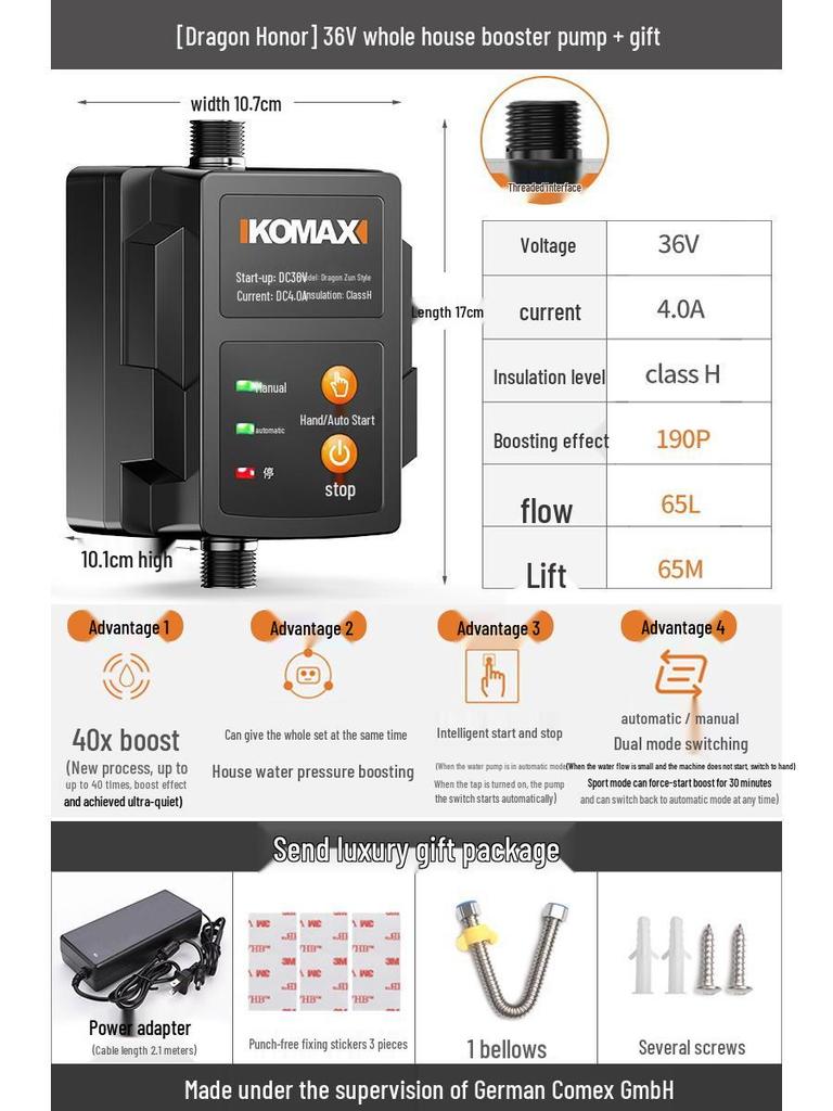 Automatische geräuschlose Druckerhöhungspumpe für Haushaltswasserhahn und Solarwarmwasserbereiter