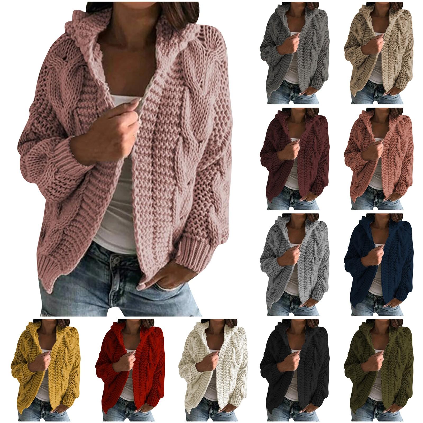 

Женский зимний повседневный модный однотонный свитер с капюшоном, куртка, кардиган