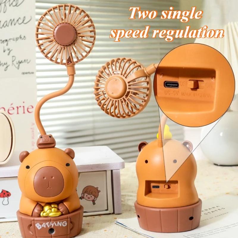 Kawaii Capybara Charging Fan  Pencil Sharpener Folding Soft Cute Cartoon USB Desktop Fan Children's Holiday Gift School Supplies