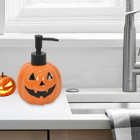 21 oz Halloweenský dávkovač mýdla Keramický ve tvaru dýně Dávkovač mýdla na ruce s plastovou pumpičkou Plnitelná láhev na pleťové mléko pro domácí dekoraci