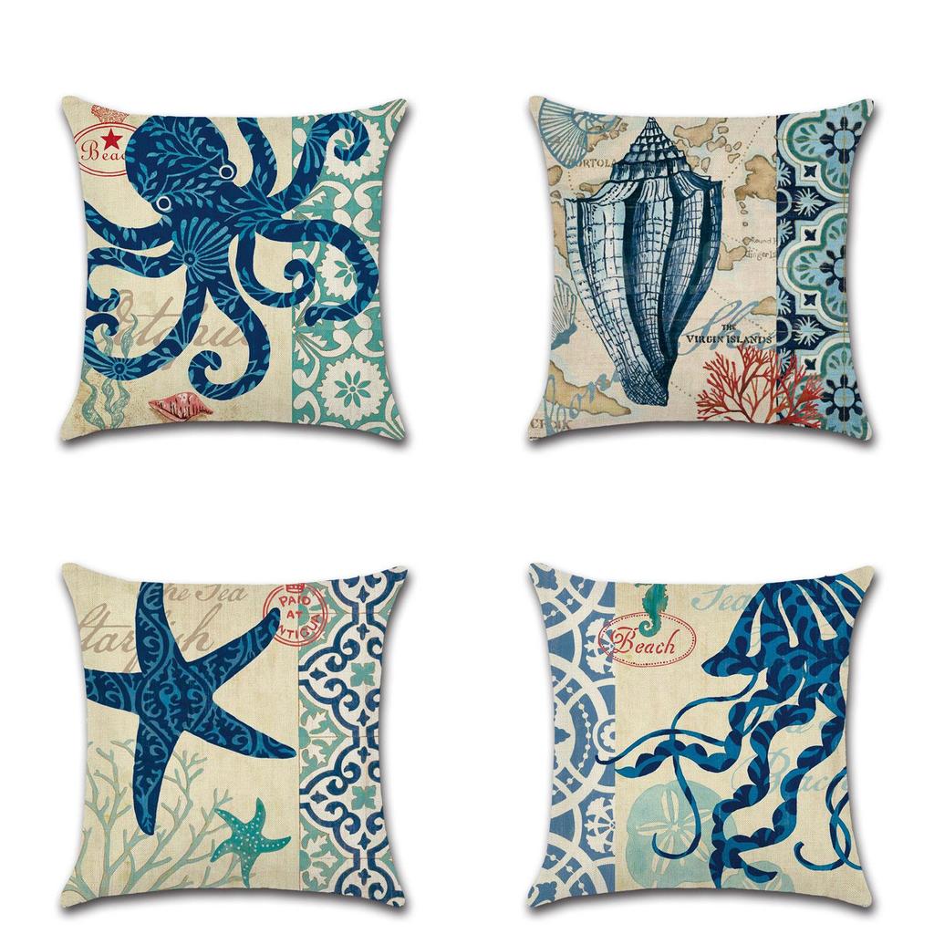 Decorative Fashion Creative Marine Organism Flax Cushion Cover Throw Pillow For Coastal Living