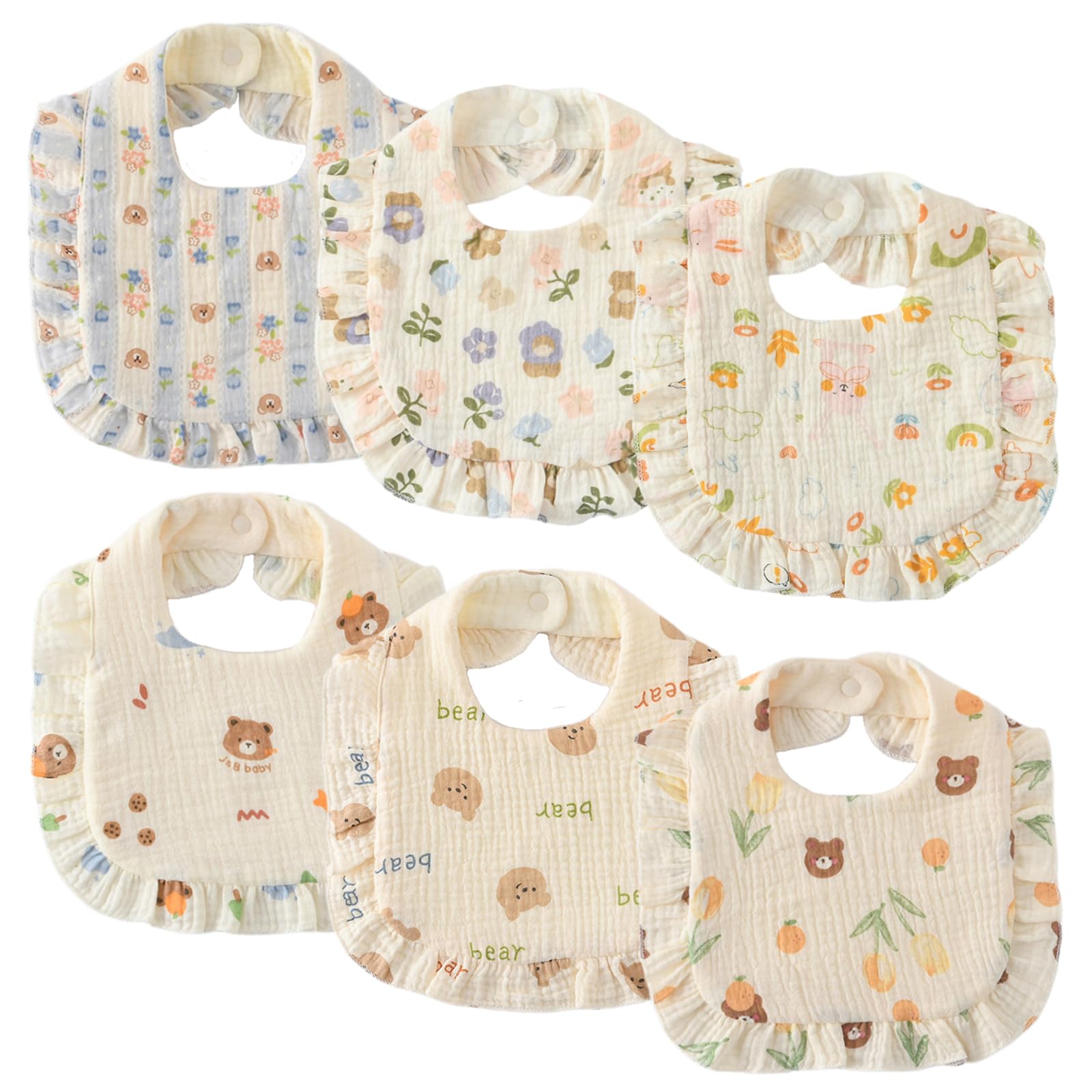 

GoUseGo Baby Bibs for Set of Quadruple Gauze with Large Stylish Cotton Bibs for Nursing Baby Baby Shower Gift Girls, 6, Ruffles, Size, Newborns, Bibs,