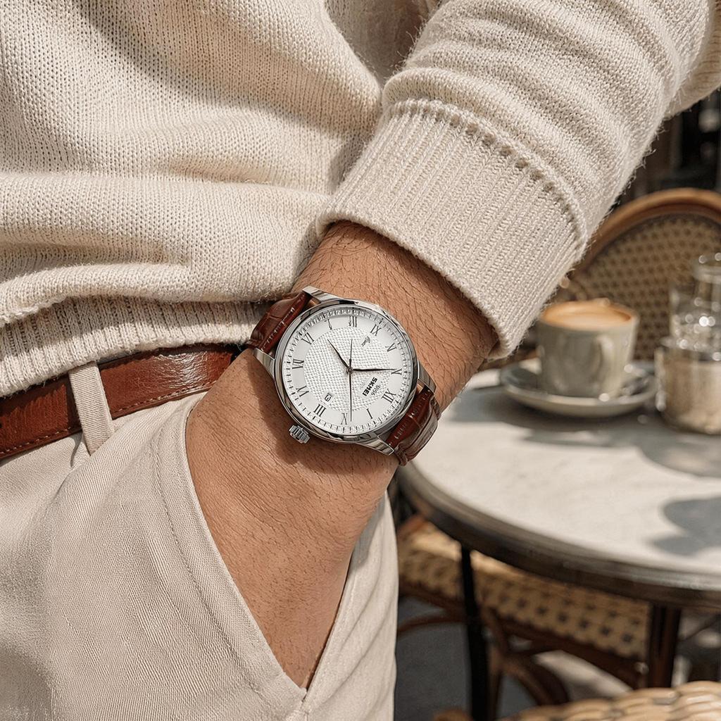 Unisex Quarzuhr SKMEI Römische Ziffern Lederarmband 30M Wasserdicht 9058