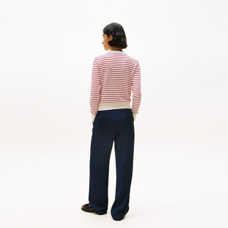 Tommy Hilfiger Striped Trim Cotton Commuter Crew Neck Cardigan Sweater Women sweater WW0WW46033