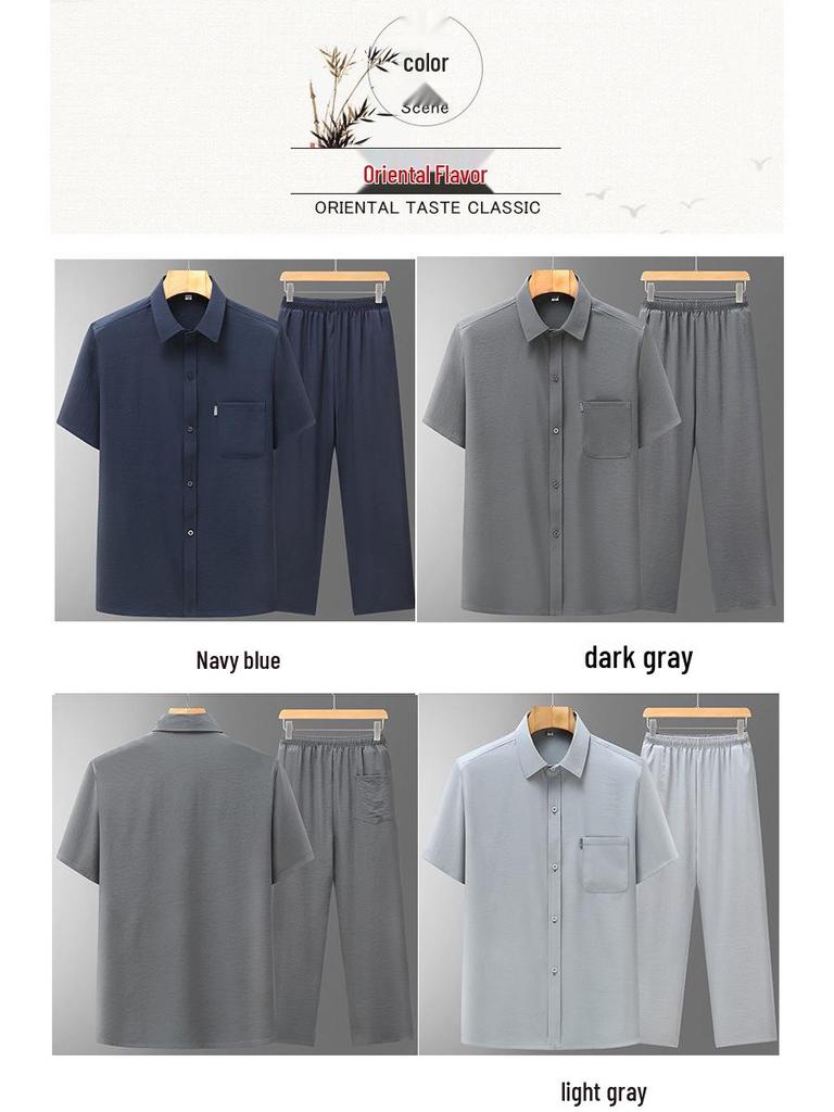 Men's Chinese Style Tang Suit Grandpa Shirt & Pants Set - Ethnic Hanfu for Middle-Aged & Elderly
