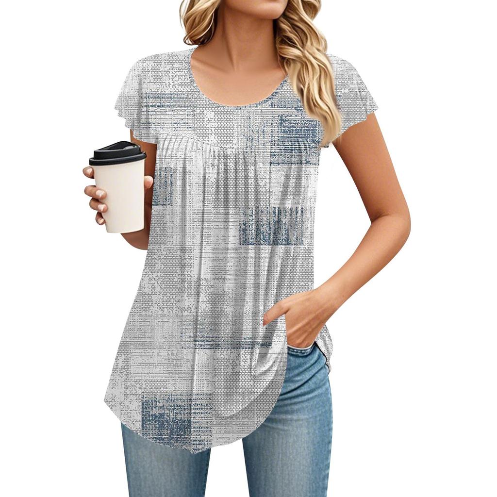 Women's Round Neck Short Sleeve Mid Length T-Shirt Loose Casual Short Sleeve T-Shirt Top