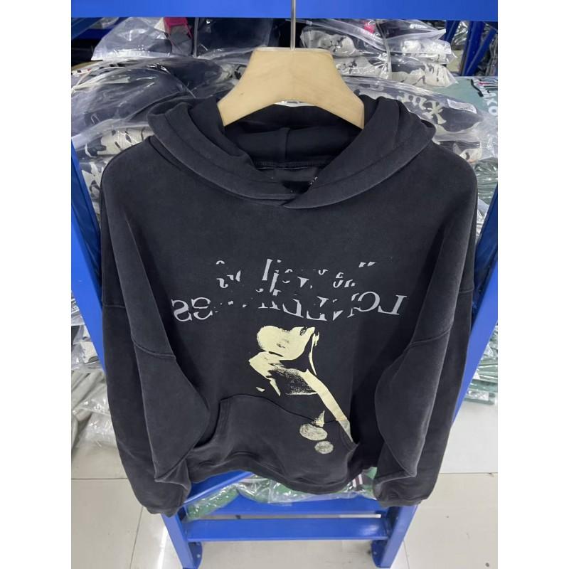 Mens Oversized Hooded Zip-Up Sweatshirt With Graphic Print Cotton Blend Fall Winter Streetwear